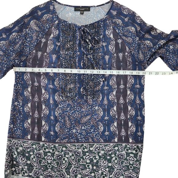 Sanctuary Blouse, Paisley Long Sleeve, Tie neck, long sleeve, size medium - Picture 7 of 12
